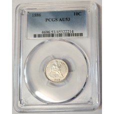 UNITED STATES OF AMERICA 1886 . ONE 1 DIME . SLABBED